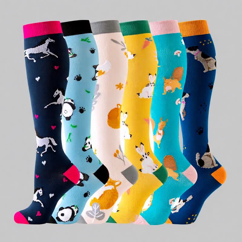 Plusock Horse Panda Rabbit Compression Socks(6 Pairs) - image 1