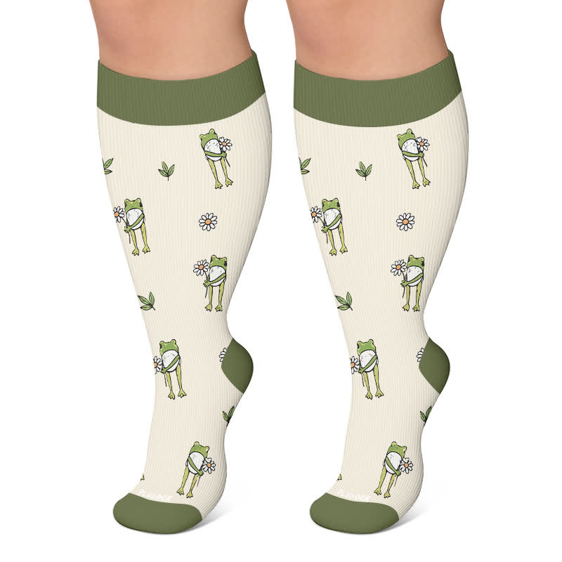 Plusock Plus Size Frog Garden Knit Compression Socks - Green - 4XL - image 6