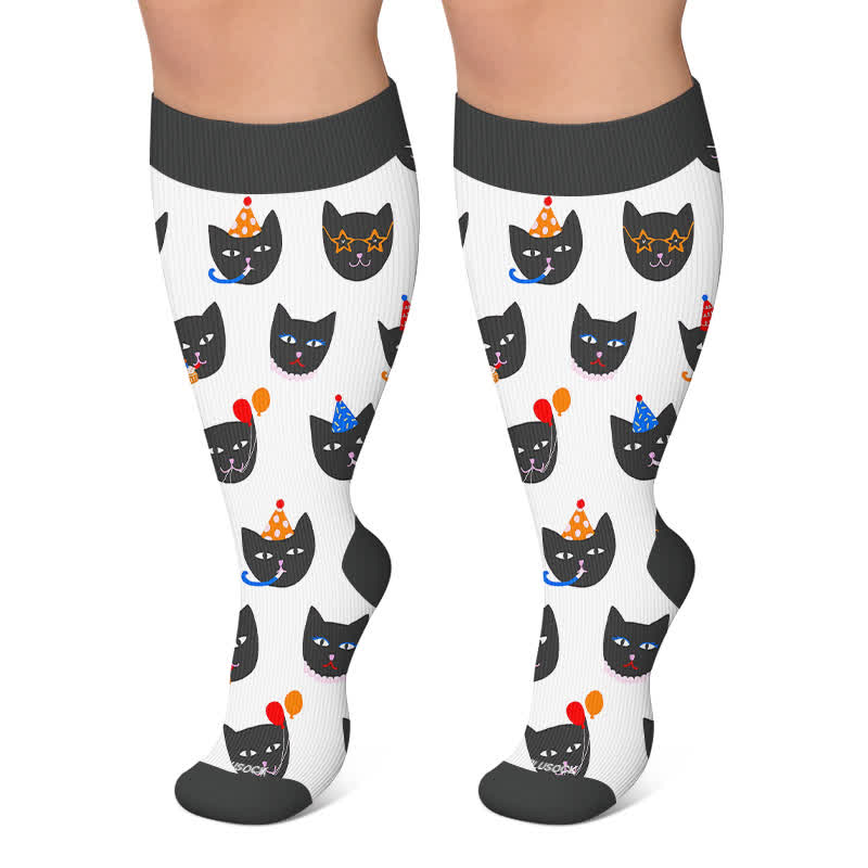 Plusock Plus Size Birthday Cheer Gingerbread Compression Socks - Black - 4XL - image 6