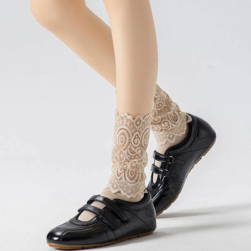 Plusock Elegant Floral Lace Cuff Quarter Socks(4 Pairs) - image 6