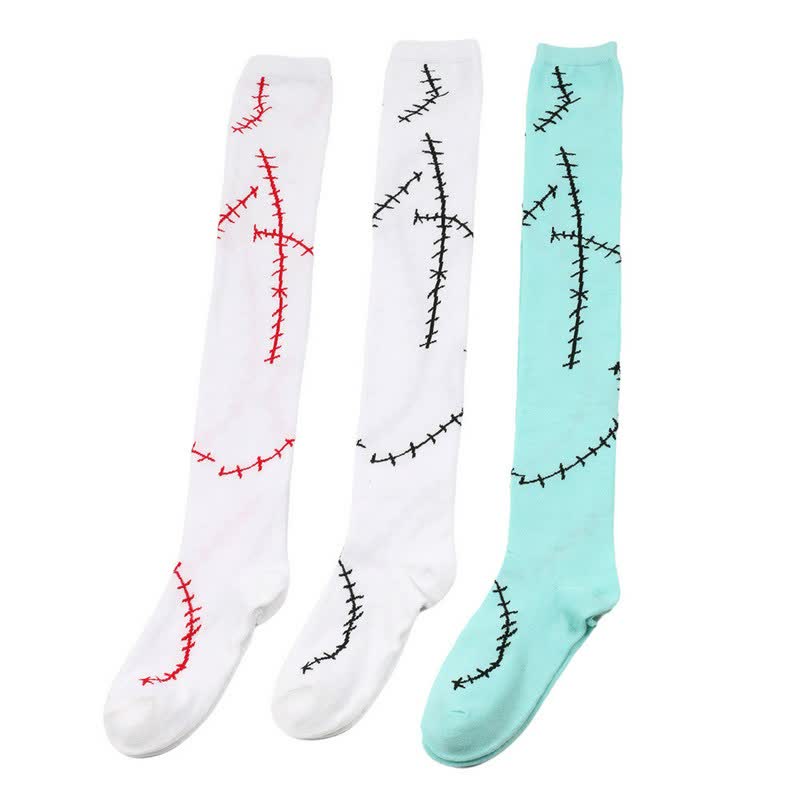 Plusock Stitched Print Thigh High Socks (3 Pairs) - image 3