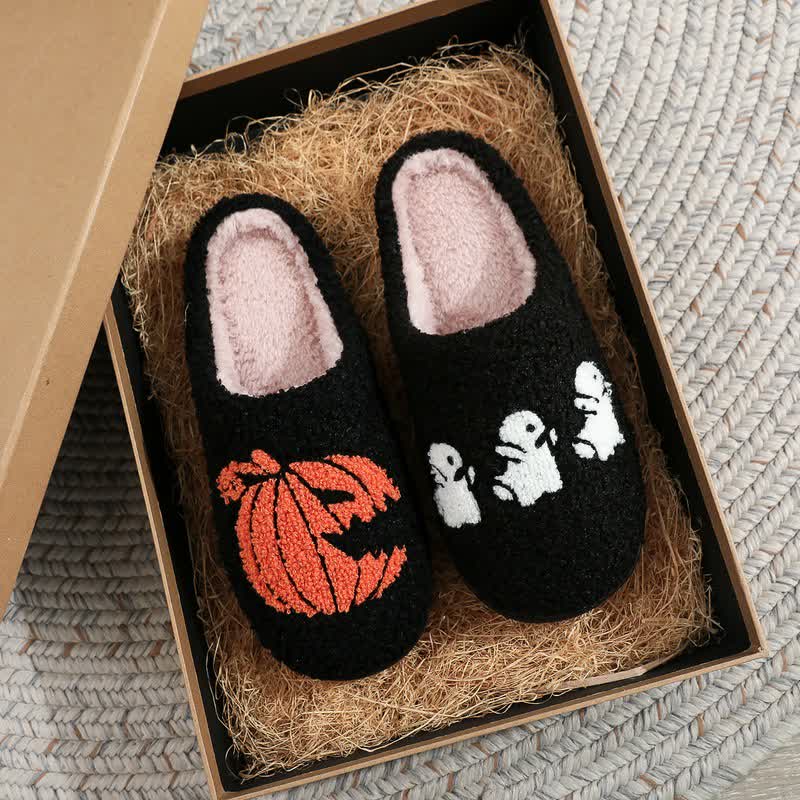 Plusock Halloween Ghost And Pumpkin Plush Slippers - image 4