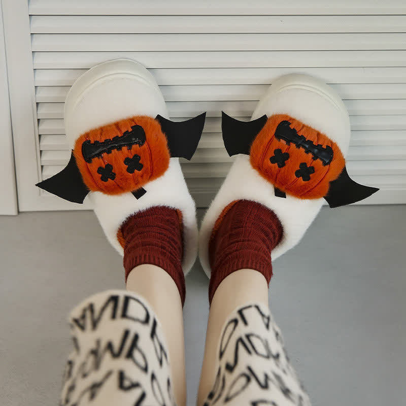 Plusock Halloween Bat Wing Pumpkin Fuzzy Slippers - White - EU 40-41(US7-7.5) - image 3
