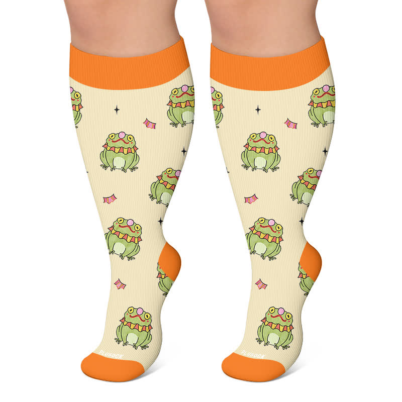 Plusock Plus Size Funny Frog Print Compression Socks - Apricot - 4XL - image 6