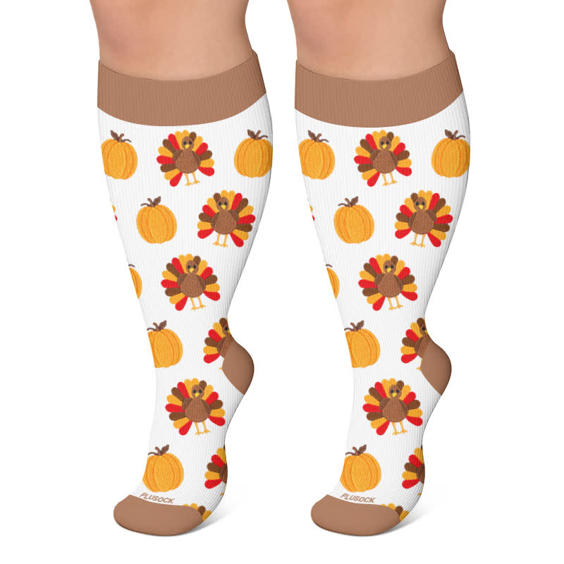 Plusock Plus Size Thanksgiving Print Compression Socks - Brown - 4XL - image 5