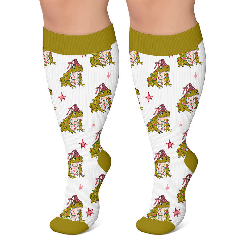 Plusock Plus Size Christmas Frog Mouse Compression Socks - Green - 4XL - image 6