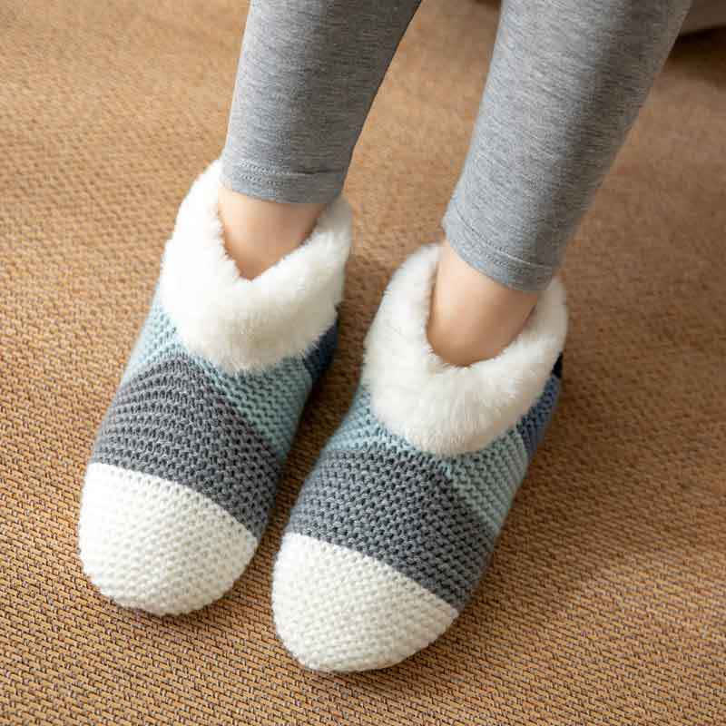 Plusock Color Block Striped Fleece Cuff Slipper Socks - image 4