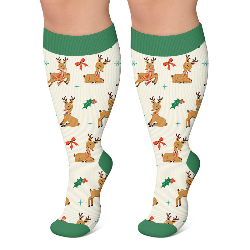 Plusock Plus Size Deer Reindeer Compression Socks - Beige - 4XL - image 5