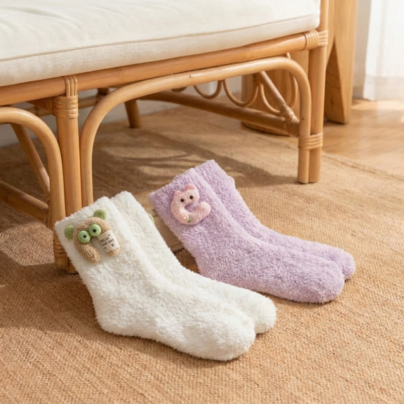 Plusock Fluffy Animal Accent Sherpa Lined Crew Socks (2 Pairs) - White+Purple - EU36-42(US3-8.5) - image 11