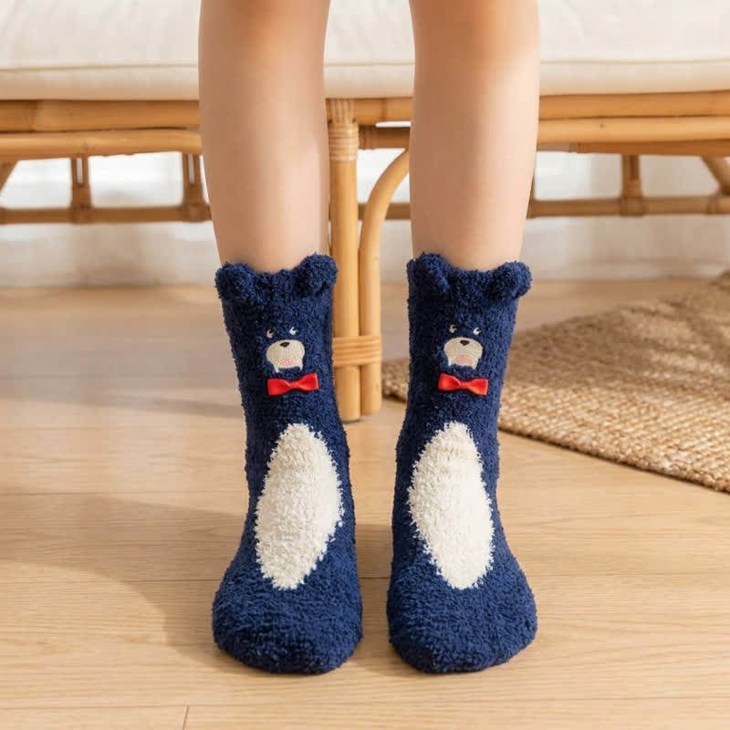 Plusock Cute Bear Bow Accent Plush Slipper Socks - Royal Blue - EU36-42(US3-8.5) - image 3