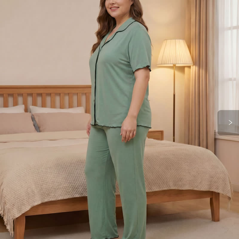 Plusock Plus Size Tencel Blend Contrast Trim Pajama Set - image 15