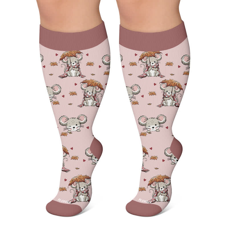 Plusock Plus Size Autumn Animal Compression Socks - Dark Pink - 4XL - image 6