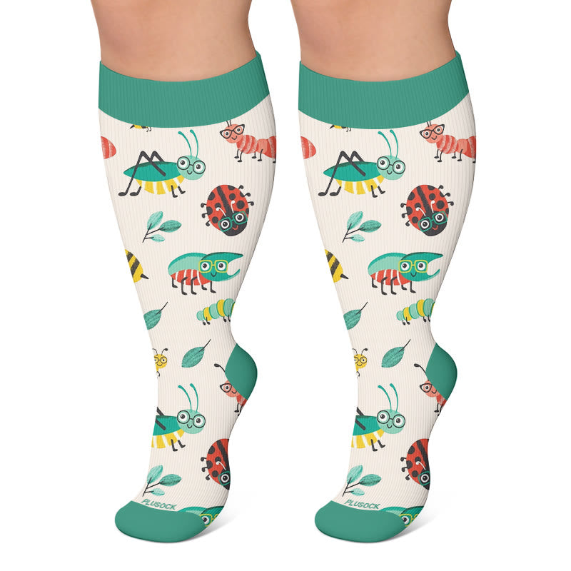Plusock Plus Size Cartoon Garden Mushroom Compression Socks - Beige - 4XL - image 6