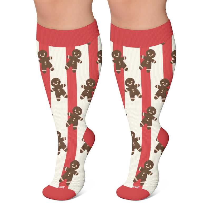 Plusock Plus Size Santa Elk Stripe Compression Socks - Red - 4XL - image 5