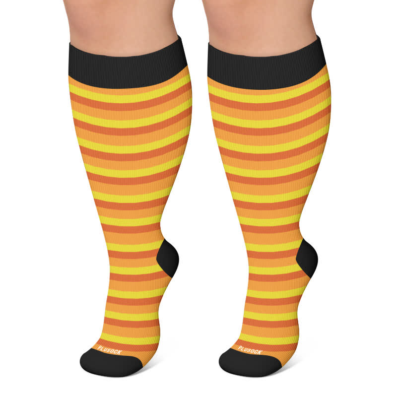 Plusock Plus Size Stripe Compression Socks - Yellow - 4XL - image 6