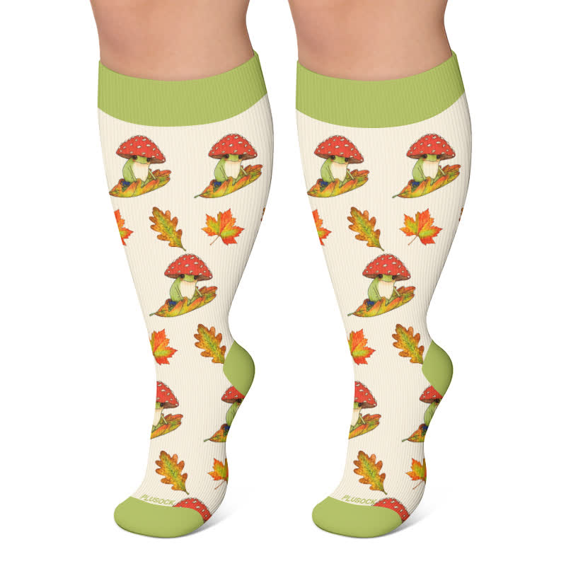 Plusock Plus Size Autumn Cat Frog Compression Socks - Green - 4XL - image 6