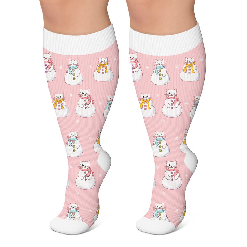 Plusock Plus Size Snowman Cat Compression Socks - Pink - 4XL - image 5