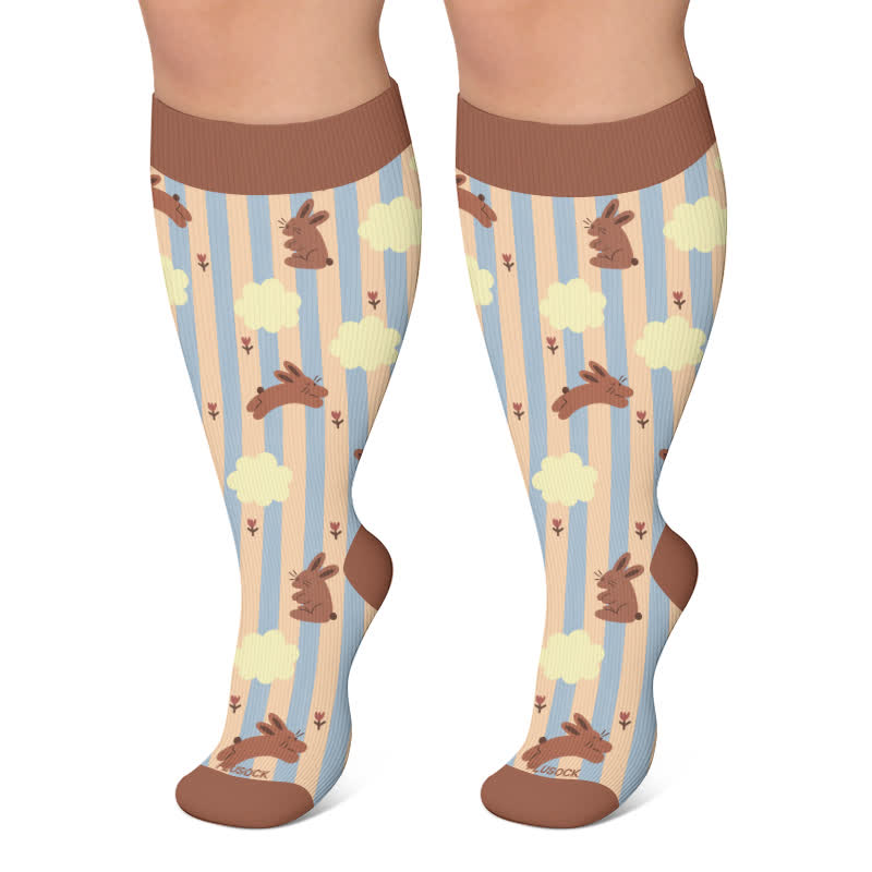 Plusock Plus Size Cute Cat Rabbit Compression Socks - Coffee - 4XL - image 6