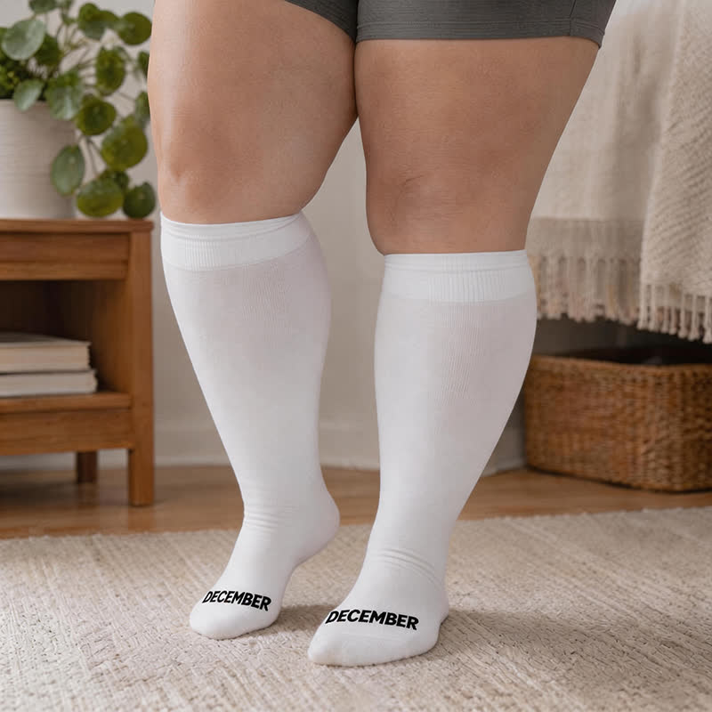 Plusock Plus Size Monthly Lettering Compression Socks - White - Dec - 4XL - image 23