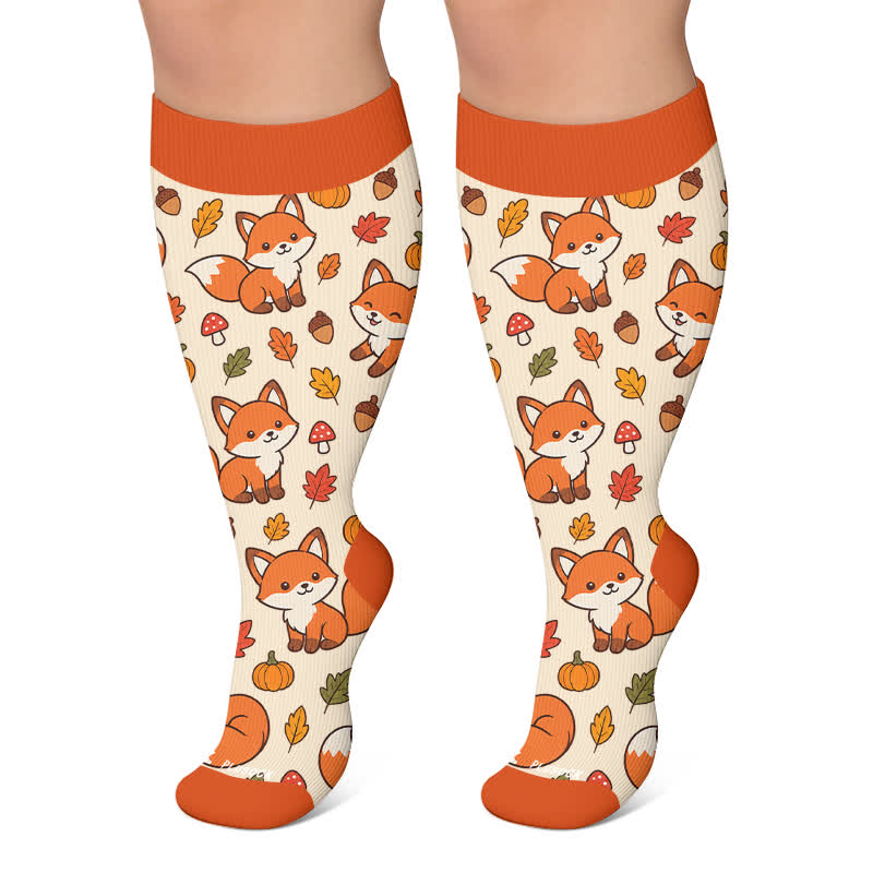 Plusock Plus Size Autumn Animal Leaf Compression Socks - Orange - 4XL - image 5