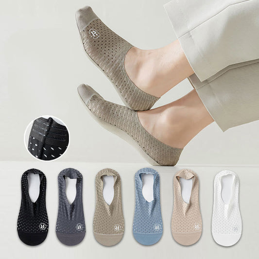 Plusock Plus Size Solid Color Mesh No Show Socks(6 Pairs)