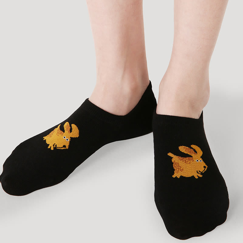 Plus Size Colorful Cat Dog No Show Socks(5 Pairs)
