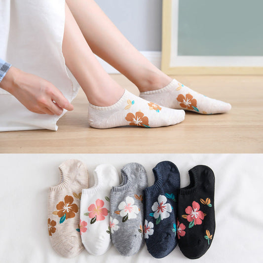 Plusock Plus Size Soft Flowers No Show Socks(10 Pairs)