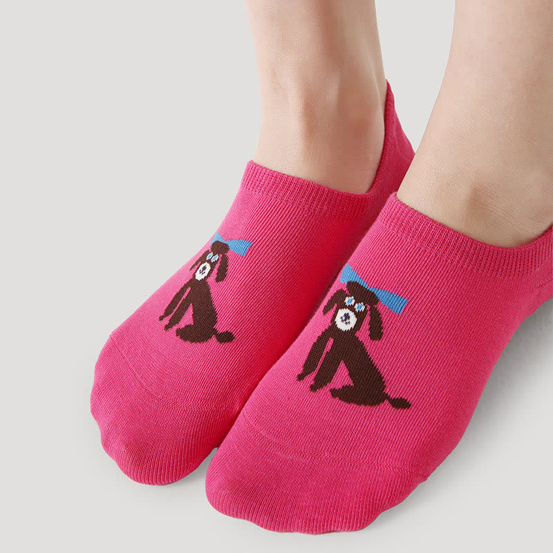 Plus Size Colorful Cat Dog No Show Socks(5 Pairs)