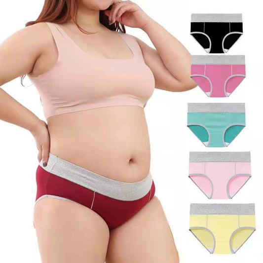 Plusock Plus Size High-Waisted Cotton Antibacterial Panty(5 Pairs)