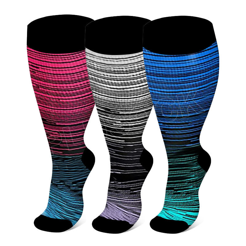 2XL-7XL Colorful Cool Lines Plus Size Compression Socks
