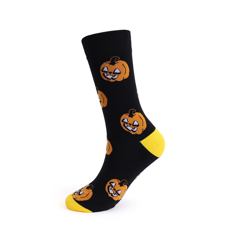 Plus Size Pumpkin Skull Halloween Crew Socks(3 Pairs)