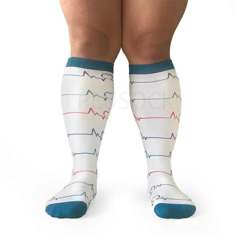 White Electrocardiogram Plus Size Compression Socks(3 Pairs)