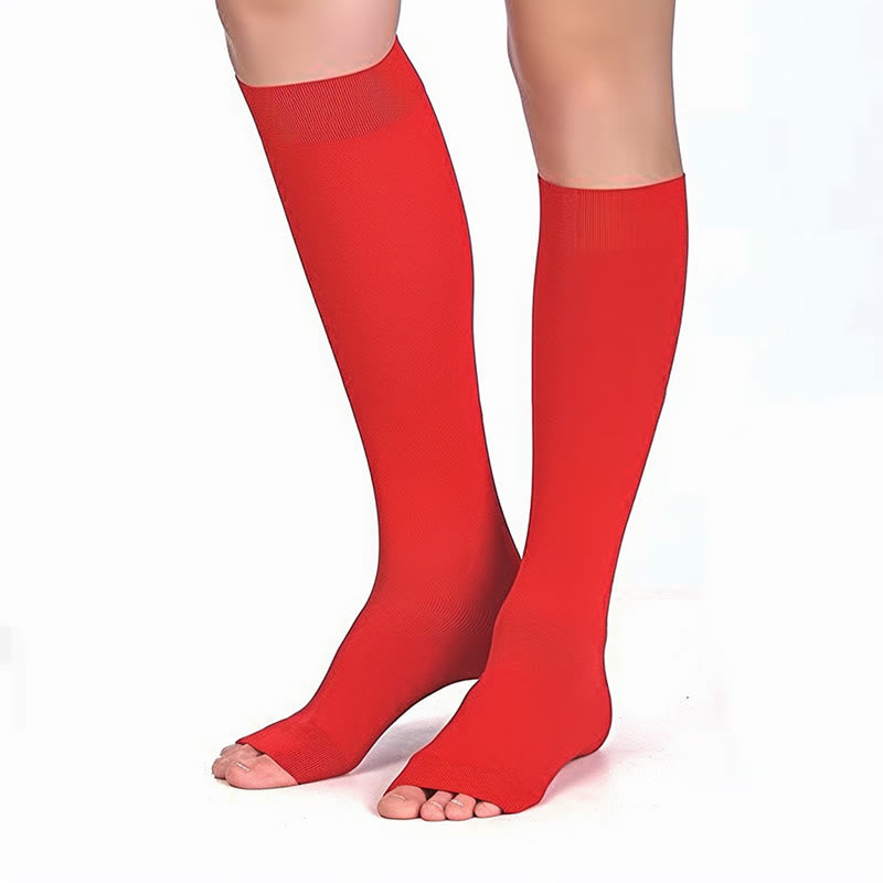 Plus Size Multicolor Open Toe Compression Socks - Red - 4XL - image 10