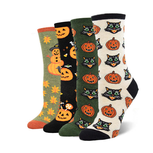 Plusock Plus Size Funny Halloween Crew Socks(4 Pairs)