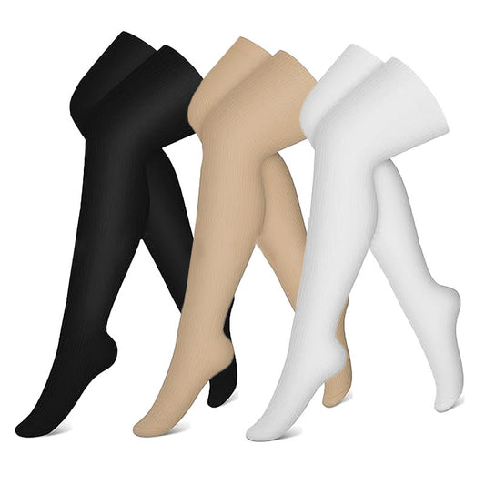 Plusock Black White Nude Thigh High Compression Socks(3 Pairs)