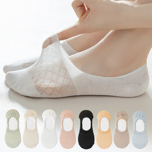 Plusock Plus Size Grid Elasticity No Show Socks(8 Pairs)
