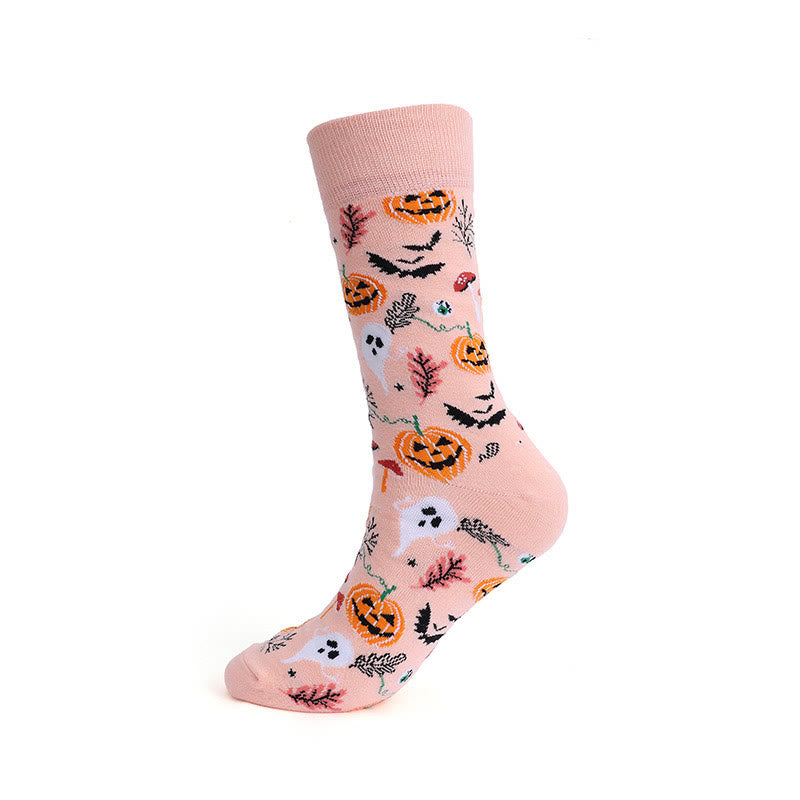 Plus Size Pumpkin Skull Halloween Crew Socks(3 Pairs)