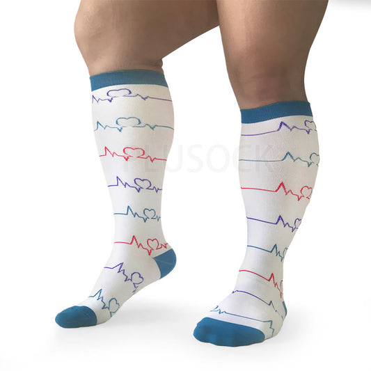 Plusock White Electrocardiogram Plus Size Compression Socks(3 Pairs)
