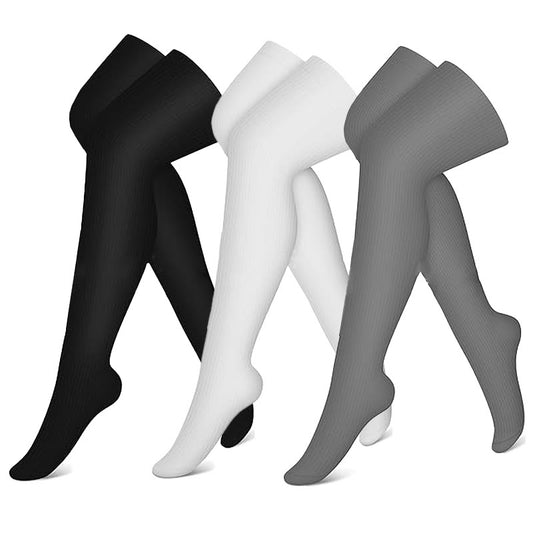 Plusock Black White Grey Thigh High Compression Socks(3 Pairs)