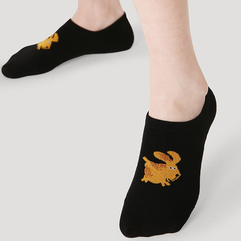 Plus Size Colorful Cat Dog No Show Socks(5 Pairs)