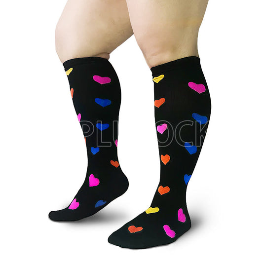 Plusock 2XL-7XL Heart Pattern Plus Size Compression Socks(3 Pairs)