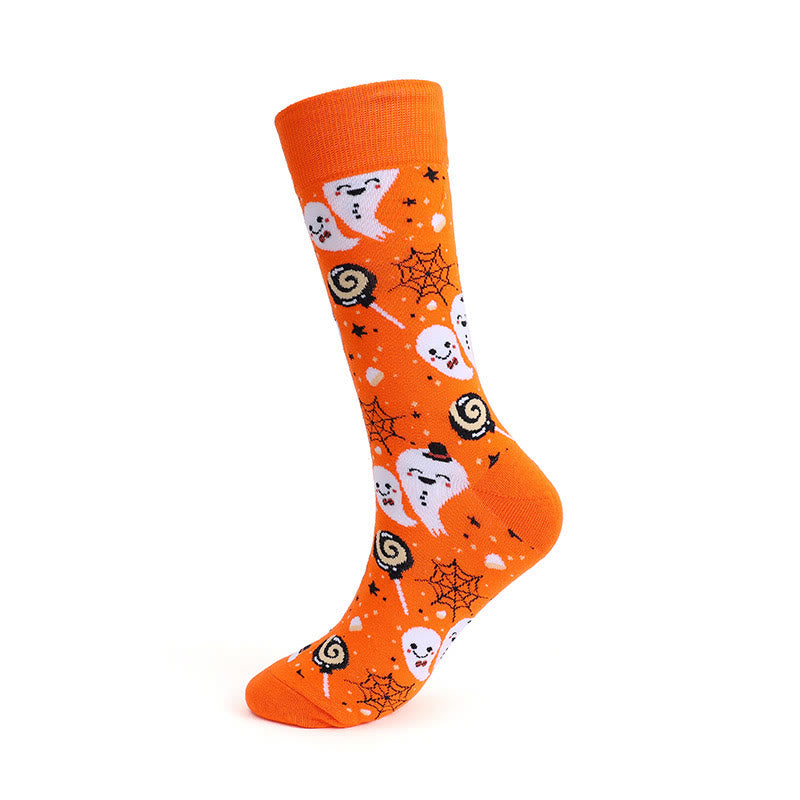 Plus Size Pumpkin Skull Halloween Crew Socks(3 Pairs)