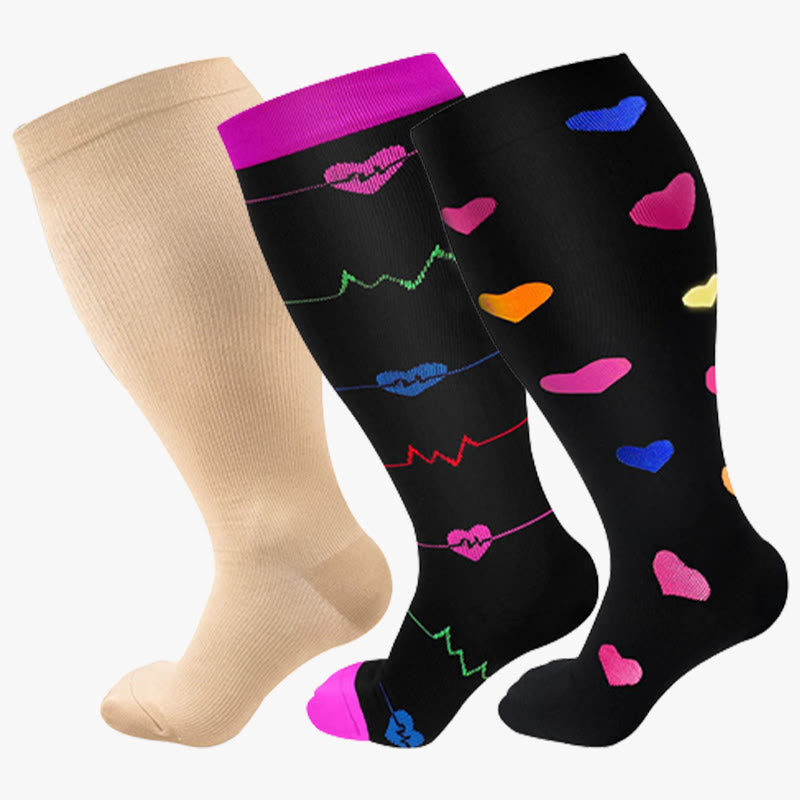 Plusock Skin Purple Electrocardiogram Plus Size Compression Socks 2XL-7XL(3 Pairs) - image 11