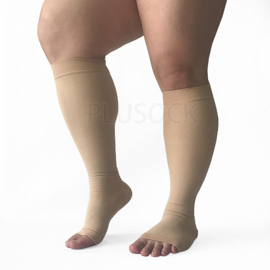 Plusock Plus Size Compression Socks Wide Calf Open Toe