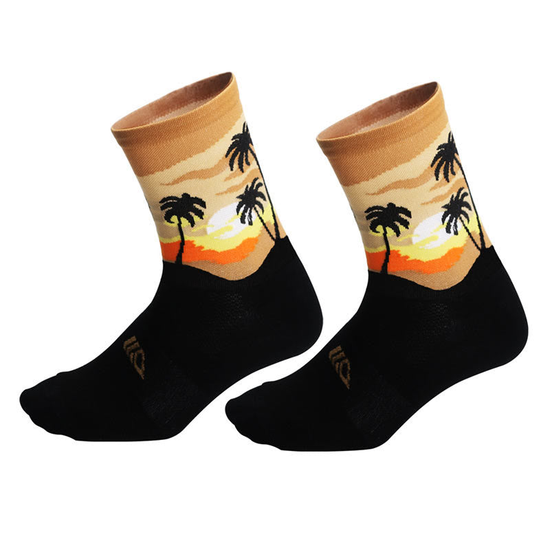 Plus Size Coconut Tree Quarter Compression Socks(4 Pairs)
