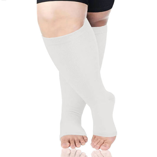 Plusock Plus Size White Open Toe Compression Socks