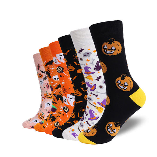 Plusock Plus Size Pumpkin Skull Halloween Crew Socks(3 Pairs)