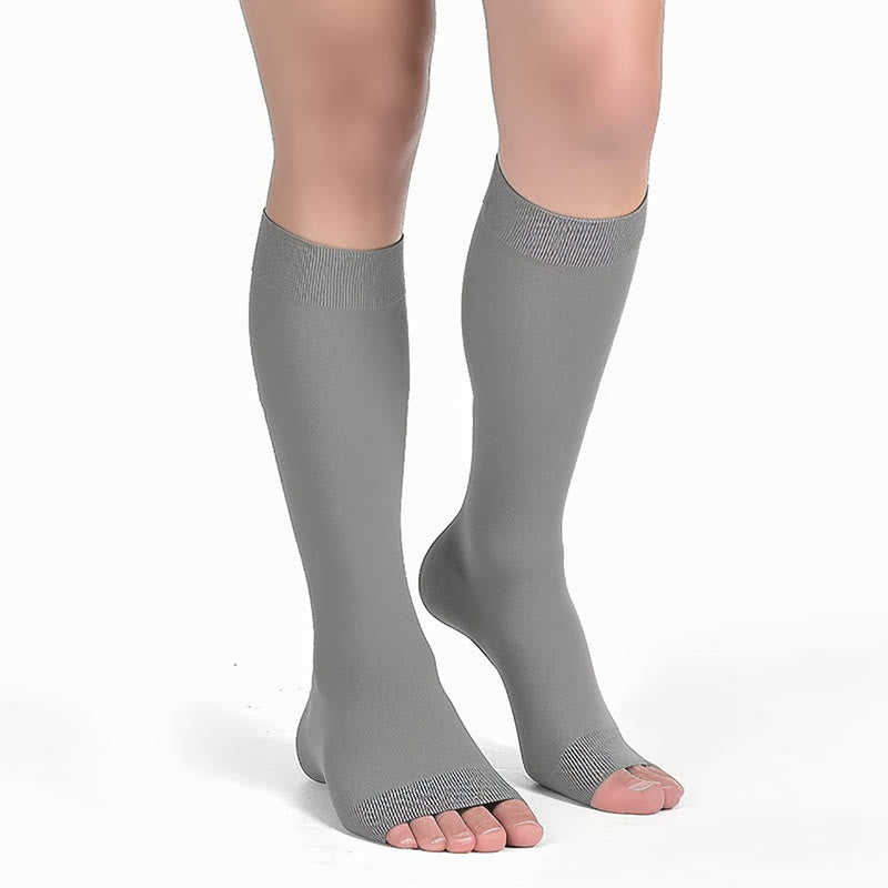 Plus Size Multicolor Open Toe Compression Socks - Grey - 4XL - image 12