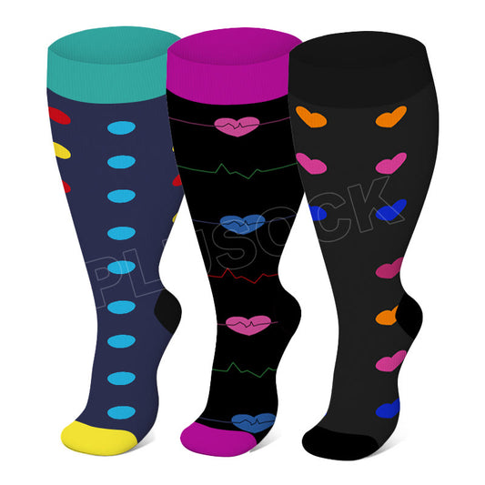 Plusock 2XL-7XL Colorful Pattern Plus Size Compression Socks