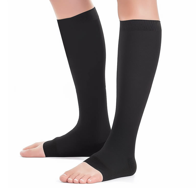 Plus Size Multicolor Open Toe Compression Socks - Black - 4XL - image 6
